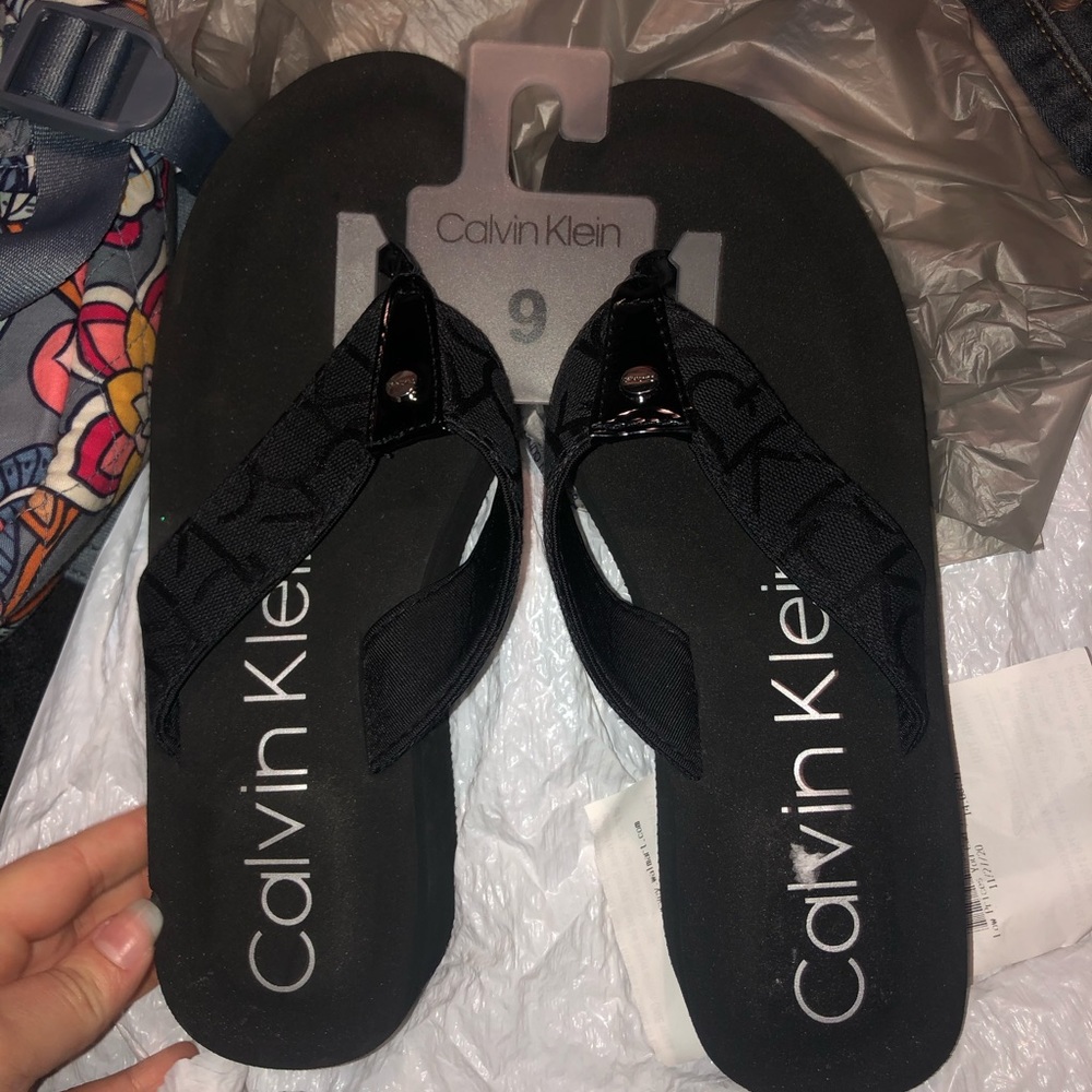 Calvin Klein wedge flip flops
